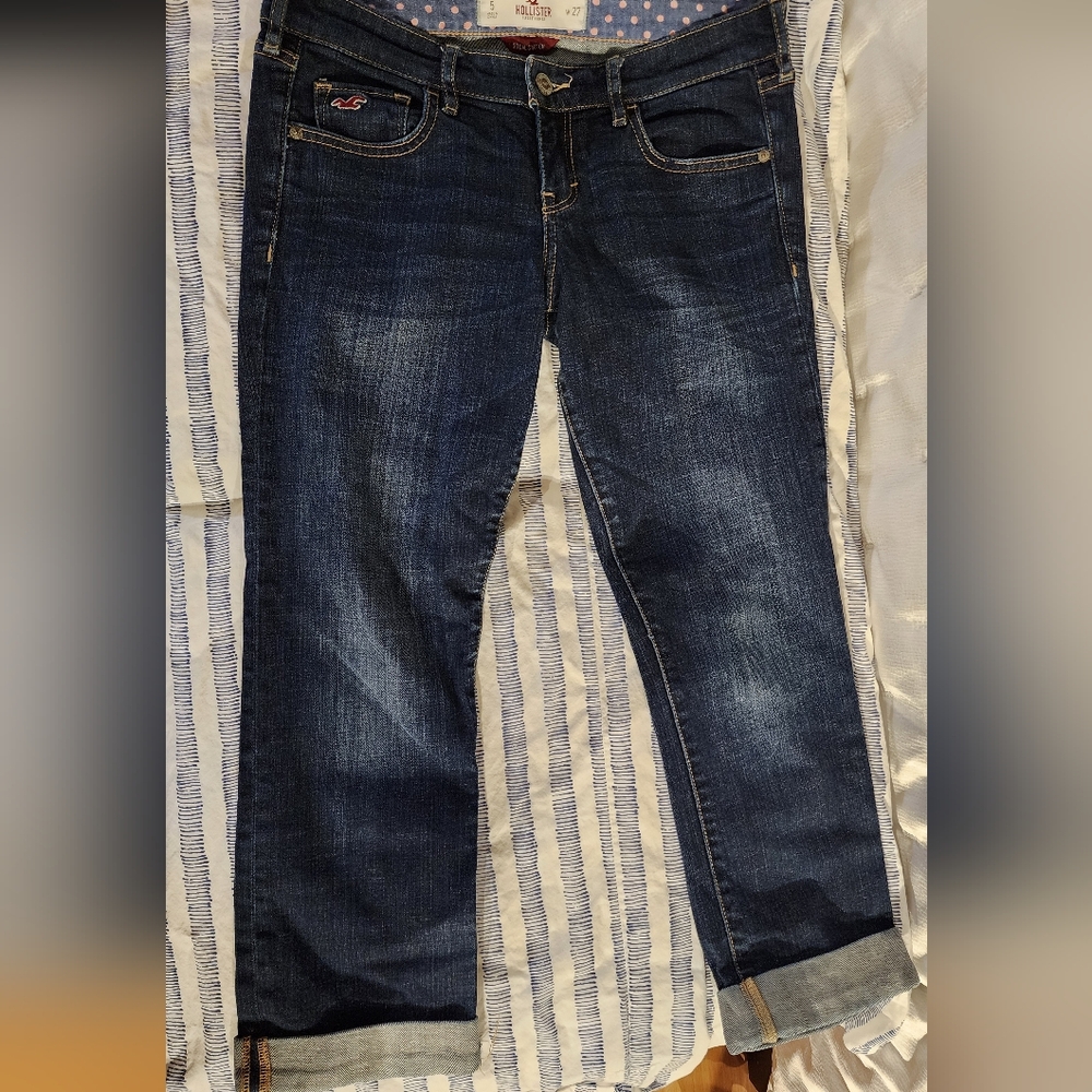 Hollister SZ 27 Dark Wash Crop Jeans Classic Y2k Denim Style